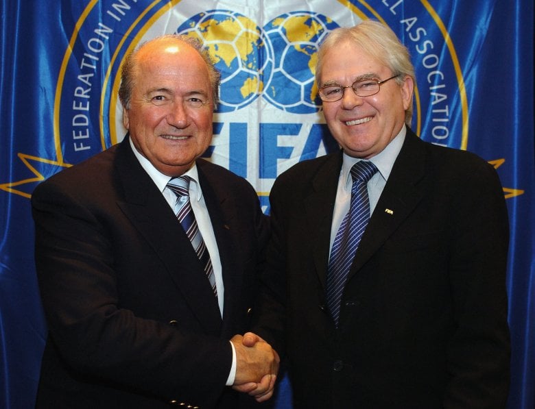Les Murray, right, with FIFA president Sepp Blatter.